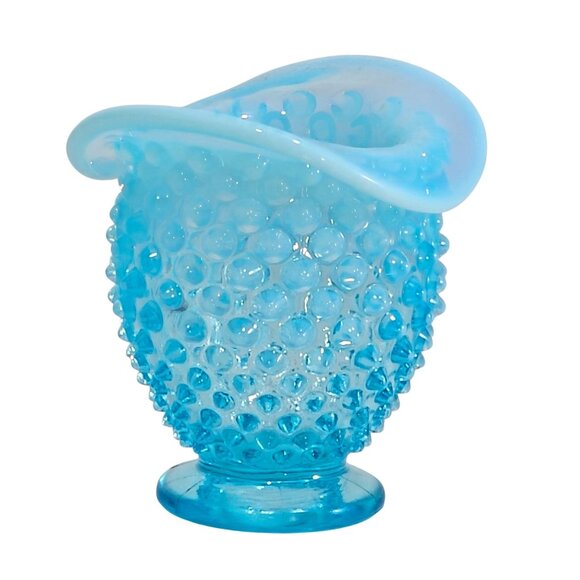 Fenton Hobnail Blue Opalescent Vase 4" mini sweet cute art glass vanity holder - Picture 1 of 6